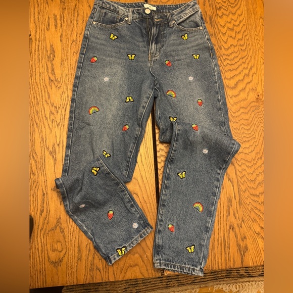 bp Denim - BP Straight Leg Jeans‎ Blue Playful Embroidery butterfly rainbow 90s Y2K Grunge